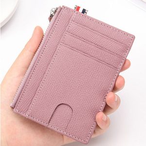 Women's Saffiano Genuine Leather Slim Card Wallet with Zipper Coin Bag RFID Protected for Carrying Credit Cards