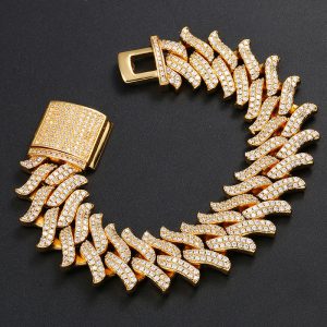 Fashion 20mm Miami Big Box Clasp Gold Plated Cuban Link Bracelet Iced Out Cubic Zircon Bling Hip Hop for Men Jewelry