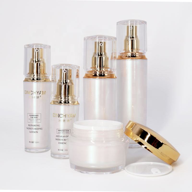 Custom 30ml 50ml 100ml Empty Luxury Gold White Pink Skincare Cosmetic Packaging Plastic Acrylic Lotion Pump Bottle and Cream Jar