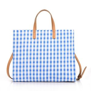 Grid Pattern Canvas Tote Handbag for Women Lady's Fashion Sublimation Bag with Zipper Closure Polyester Lining