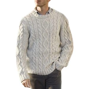 Heavry Warm Solid Color Crewneck Men Sweater, Heavy Casual Hedging Roundneck Pullovers Men'S Sweaters/