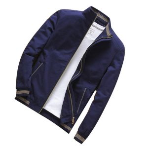 New Men Jacket Coat Cotton Long Sleeve Stand Collar Men's Tops Clothes Zipper Solid Color Casual Men Jacket
