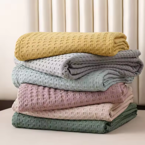 WOSTAR Premium pure cotton waffle weave quilt thin throw blanket summer bedspreads 150x200cm luxury double bed bedding king size