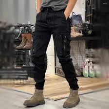 Men's fashionable multi pocket zipper design work pants, loose wide leg straight leg casual drawstring outdoor training pants