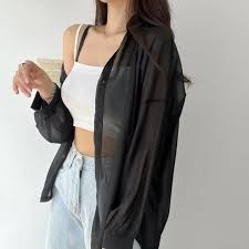 Shirts Women Sheer Thin Chic Summer Simple Solid Sun-proof Temper Fashion Baggy All-match Basic Korean Style Clothes