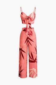 Summer Women Tropical Print Spaghetti Strap Casual Lace up Back Top &High Waist Pants Set 2 Pieces Suit Sets 2023 Woman Clothing